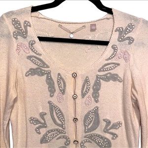 ANTHROPOLOGIE Knitted & Knotted Cotton Cashmere Felt Cardigan Sweater Size S